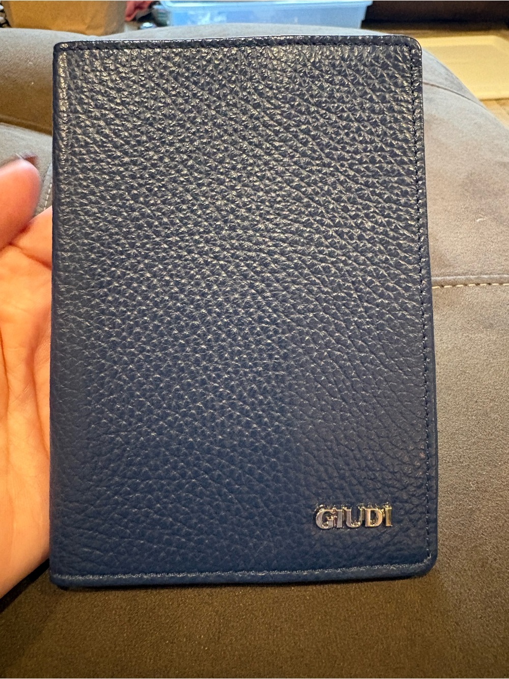 GIUDI Navy Blue Pebbled Leather Passport Identification Holder
